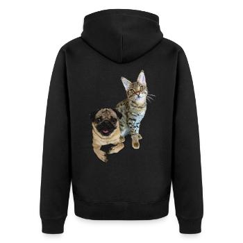 Pug and cat - Unisex Premium Organic Zip Hoodie - black - Back - Nico (187cm)