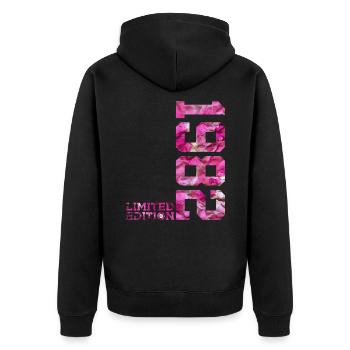 LIMITED EDITION 1982 PINK 44. GEBURTSTAG - Unisex Premium Bio Zip Hoodie - Schwarz - Hinten - Nico (187cm)