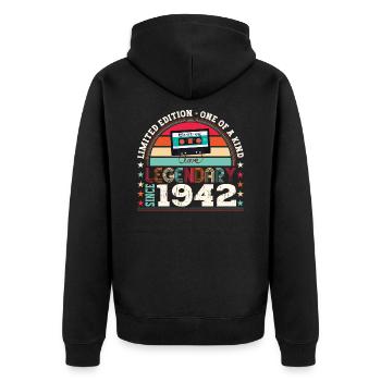 Legendary1942 80th Birthday Gift Men - Fun - Unisex Premium Organic Zip Hoodie - black - Back - Nico (187cm)
