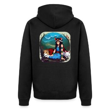 Anime Girl with Fox and Dog - Unisex Premium Organic Zip Hoodie - black - Back - Nico (187cm)