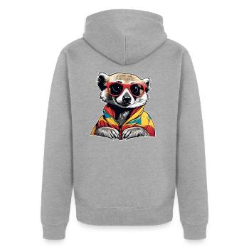 Suricate coquin avec lunettes de soleil - Veste à capuche bio Premium Unisexe - gris chiné - Dos - Nico (187cm)