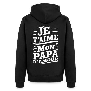 Belle idée cadeau fete des pères anniversaire papa - Veste à capuche bio Premium Unisexe - noir - Dos - Nico (187cm)