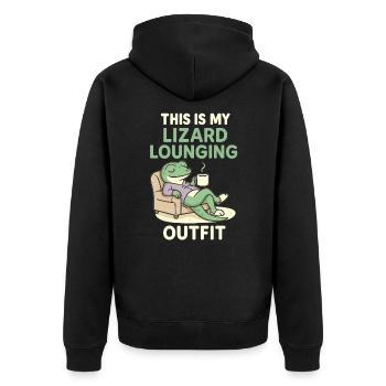 Gecko Shirt - this is my lizard lounging outfit - Unisex Premium Bio Zip Hoodie - Schwarz - Hinten - Nico (187cm)
