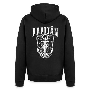 PAPITÄN - Anker - Vater - Papa - Geschenkidee - Unisex Premium Bio Zip Hoodie - Schwarz - Hinten - Nico (187cm)