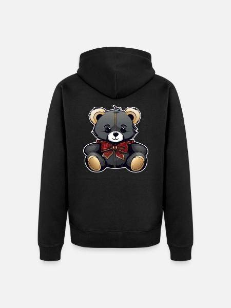Cute Teddy Bear with Bow - Unisex Premium Organic Zip Hoodie - black