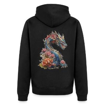 Kunstvoller Drache - Unisex Premium Bio Zip Hoodie - Schwarz - Hinten - Nico (187cm)