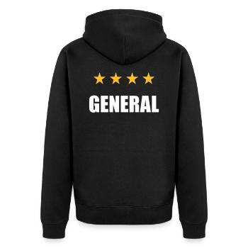 ★ Designfarben änderbar ★ General (4 Sterne) - Unisex Premium Bio Zip Hoodie - Schwarz - Hinten - Nico (187cm)