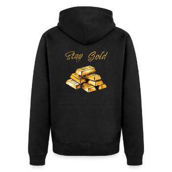 Label Lifestyle gold bar « Stay Gold » - Veste à capuche bio Premium Unisexe - noir - Dos - Nico (187cm)