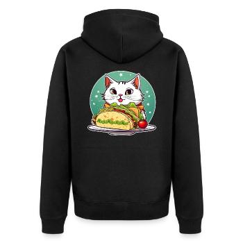 Niedliche Katze mit Taco - Unisex Premium Bio Zip Hoodie - Schwarz - Hinten - Nico (187cm)