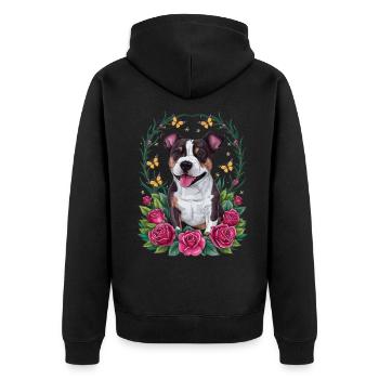 Dessin animé mignon Staffordshire bull terrier avec des roses - Veste à capuche bio Premium Unisexe - noir - Dos - Nico (187cm)