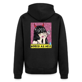 POP-ART Bored As Hell ARTWORK, Devil Frau 80s - Unisex Premium Organic Zip Hoodie - black - Back - Nico (187cm)