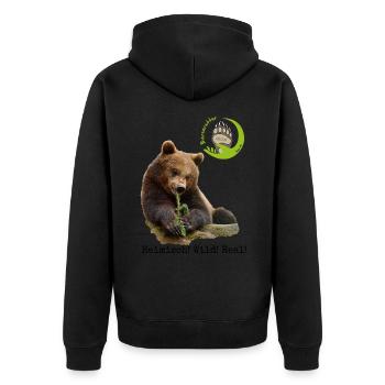 Arian Retter HWR transparent - Unisex Premium Bio Zip Hoodie - Schwarz - Hinten - Nico (187cm)