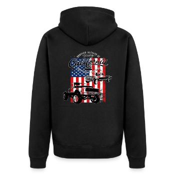 Muscle Car Pick Up USA Retro - Unisex Premium Bio Zip Hoodie - Schwarz - Hinten - Nico (187cm)