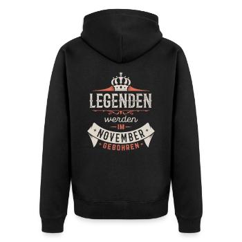 Legenden werden im November gebohren - Unisex Premium Bio Zip Hoodie - Schwarz - Hinten - Nico (187cm)