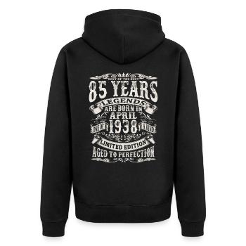 April 1938 - 85 Jahre alt - 85. Geburtstag - Unisex Premium Bio Zip Hoodie - Schwarz - Hinten - Nico (187cm)