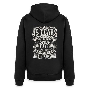 April 1978 - 45 Jahre alt - 45. Geburtstag - Unisex Premium Bio Zip Hoodie - Schwarz - Hinten - Nico (187cm)