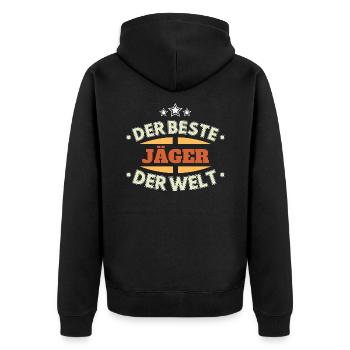 Der Beste Jäger der Welt - Unisex Premium Bio Zip Hoodie - Schwarz - Hinten - Nico (187cm)