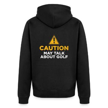 Vorsicht kann über Golf sprechen - Unisex Premium Bio Zip Hoodie - Schwarz - Hinten - Nico (187cm)