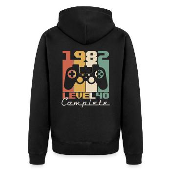 40 Geburtstag Jahrgang 1982 Level 40 Complete - Unisex Premium Bio Zip Hoodie - Schwarz - Hinten - Nico (187cm)