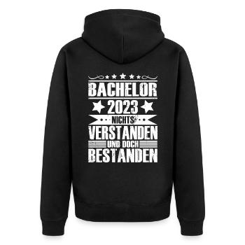 Bachelor 2023 - Unisex Premium Bio Zip Hoodie - Schwarz - Hinten - Nico (187cm)