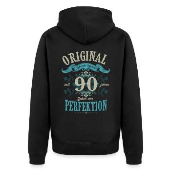 seit 90 Jahren lebende legende geschenk zum 90 - Unisex Premium Bio Zip Hoodie - Schwarz - Hinten - Nico (187cm)
