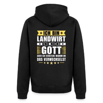 Ich bin Landwirt und nicht Gott - Unisex Premium Bio Zip Hoodie - Schwarz - Hinten - Nico (187cm)