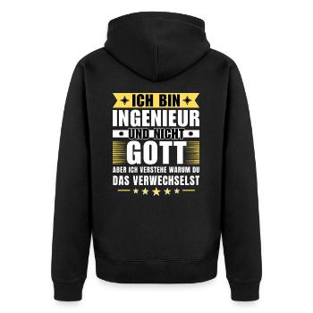 Ich bin Ingenieur und nicht Gott - Unisex Premium Bio Zip Hoodie - Schwarz - Hinten - Nico (187cm)