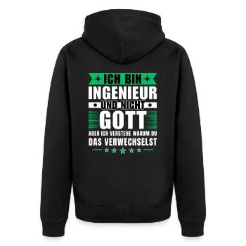 Ich bin Ingenieur und nicht Gott - Unisex Premium Bio Zip Hoodie - Schwarz - Hinten - Nico (187cm)