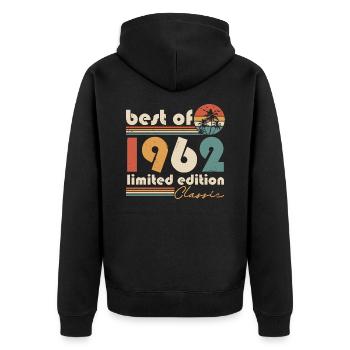 Best of 1962 Jahrgang Vintage Retro Geburtstag - Unisex Premium Bio Zip Hoodie - Schwarz - Hinten - Nico (187cm)