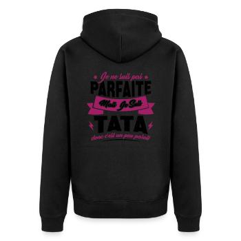 Pas parfaite mais je suis tata - Veste à capuche bio Premium Unisexe - noir - Dos - Nico (187cm)