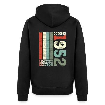Octobre Né 1952 70e anniversaire Cadeau Cool - Veste à capuche bio Premium Unisexe - noir - Dos - Nico (187cm)