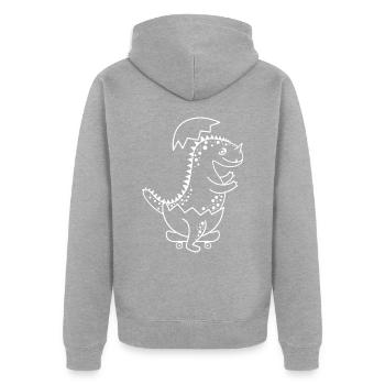 Frisch geschlüpftes Dinosaurier-Baby beim Skaten! - Unisex Premium Bio Zip Hoodie - Grau meliert - Hinten - Nico (187cm)
