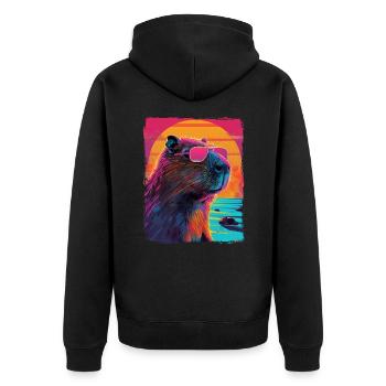 Rétro des années 80 Neon Rose Drôle Cool Capybara Rongeur - Veste à capuche bio Premium Unisexe - noir - Dos - Nico (187cm)