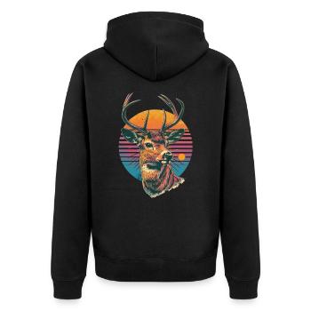 Retro 80er Jahre Neon Cool Hirsch Tier Vintage Rentier - Unisex Premium Bio Zip Hoodie - Schwarz - Hinten - Nico (187cm)