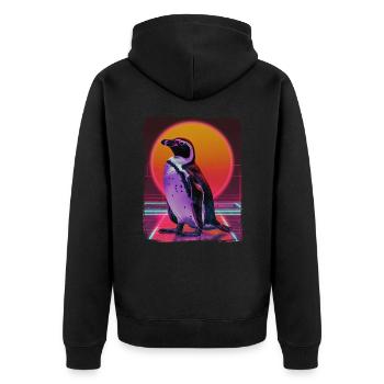 Retro 80er Jahre Rosa Neon Cool Pinguin Tier Sommer Sonne - Unisex Premium Bio Zip Hoodie - Schwarz - Hinten - Nico (187cm)
