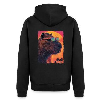 Rétro des années 80 Neon Rose Drôle Cool Capybara Rongeur - Veste à capuche bio Premium Unisexe - noir - Dos - Nico (187cm)