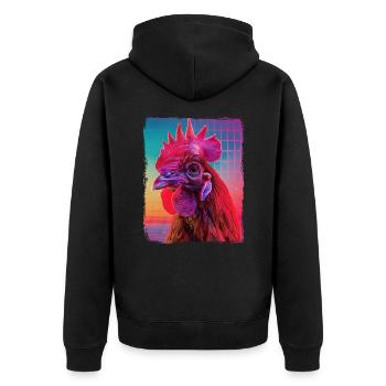 Funny Retro 80s Neon Pink Cool Chicken Bird Sunset - Unisex Premium Organic Zip Hoodie - black - Back - Nico (187cm)