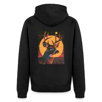 Retro 80er Jahre Neon Cool Hirsch Tier Vintage Rentier - Unisex Premium Bio Zip Hoodie - Schwarz - Hinten - Nico (187cm)