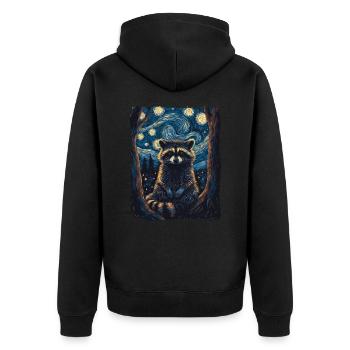 raton laveur animal ciel étoilé nuit peinture van gogh - Veste à capuche bio Premium Unisexe - noir - Dos - Nico (187cm)