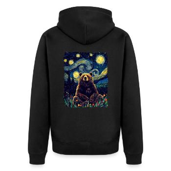 Grizzly Bear Animal Starry Night Sky Painting - Unisex Premium Organic Zip Hoodie - black - Back - Nico (187cm)