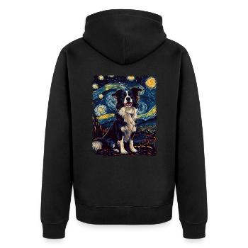 Border Collie Dog Animal Starry Night Sky Painting - Unisex Premium Organic Zip Hoodie - black - Back - Nico (187cm)