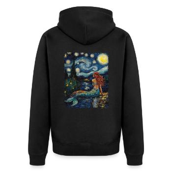 Mermaid Starry Night Painting Van Gogh Magic Myth - Unisex Premium Organic Zip Hoodie - black - Back - Nico (187cm)