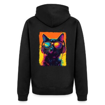 DJ Cool Black Cat With Headphones EDM Music Techno - Unisex Premium Organic Zip Hoodie - black - Back - Nico (187cm)