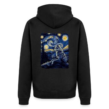 Wolf Kojote Wildes Tier Sternenhimmel Malerei - Unisex Premium Bio Zip Hoodie - Schwarz - Hinten - Nico (187cm)