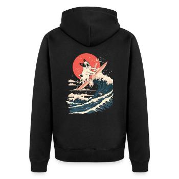 French Bulldog Animal Japanese Surfing Beach Wave - Unisex Premium Organic Zip Hoodie - black - Back - Nico (187cm)