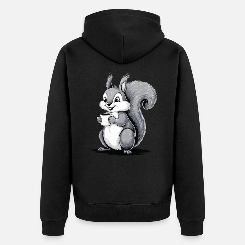 Écureuil Eichhörnchen Boire Café Caféine - Veste à capuche bio Premium Unisexe - noir