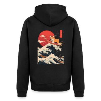 Corgi chien Hund Animal Japonais Surf Plage Vague - Veste à capuche bio Premium Unisexe - noir - Dos - Nico (187cm)