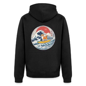 Shiba Inu Dog Animal Japanese Surfing Beach Wave - Unisex Premium Organic Zip Hoodie - black - Back - Nico (187cm)