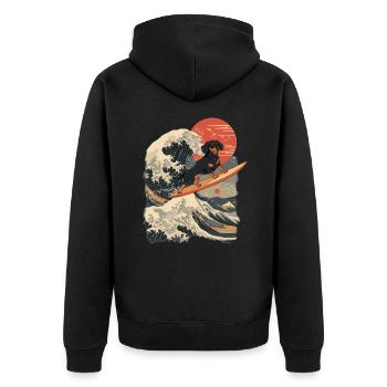 Dachshund Dog Animal Japanese Surfing Beach Wave - Unisex Premium Organic Zip Hoodie - black - Back - Nico (187cm)
