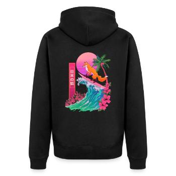 Fox Red Fox Animal Japanese Surfing Beach Wave - Unisex Premium Organic Zip Hoodie - black - Back - Nico (187cm)